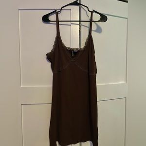 90s Style Brown Lacy Tank Dress
